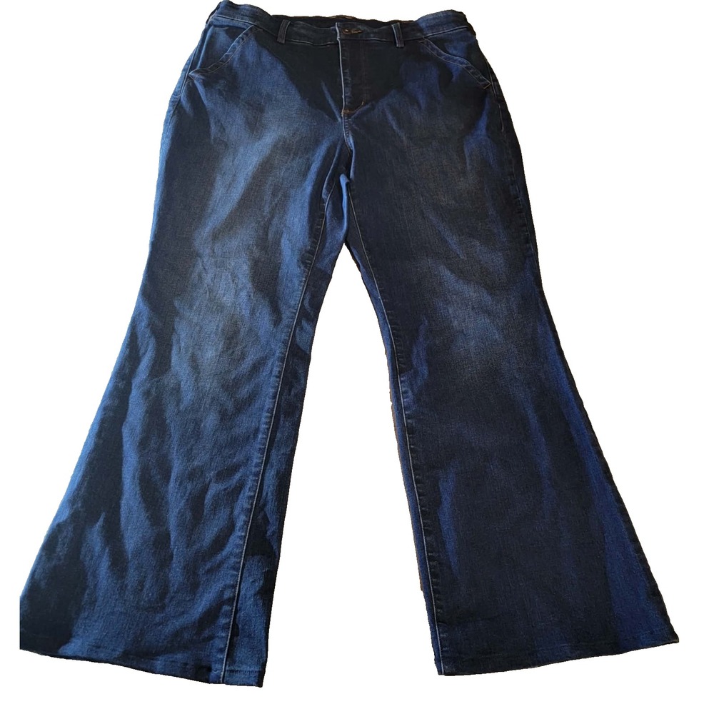 Duluth Trading Dark Blue Denim Jeans Womens 14x31 Bootcut High Rise Stretch